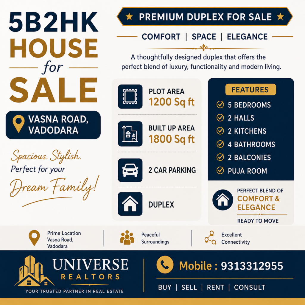 5b2hk duplex sale at vasna road vadodara